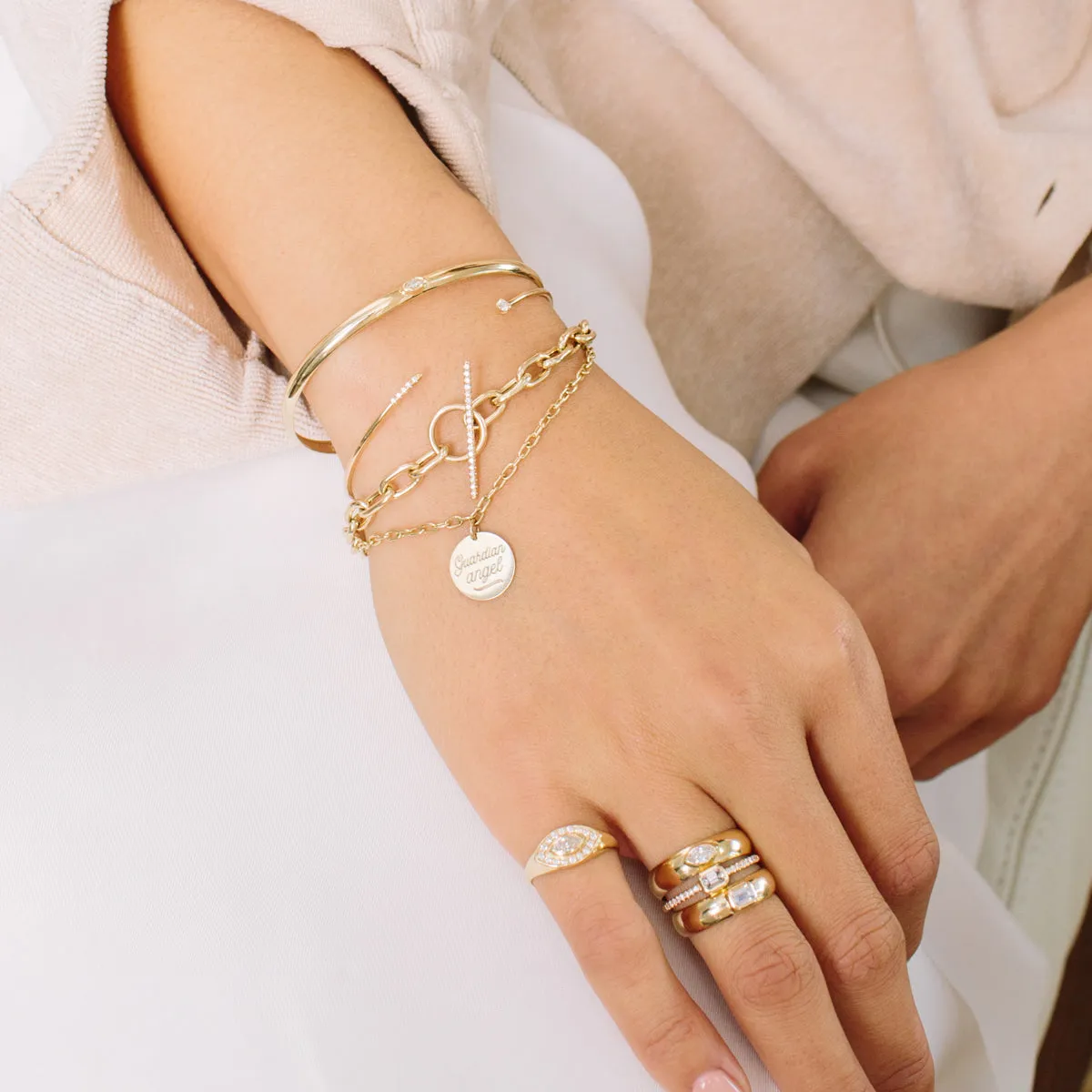 14k Amore Charm Small Oval Link Bracelet