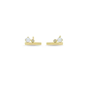 14k Pearl & Prong Diamonds Round Bar Studs