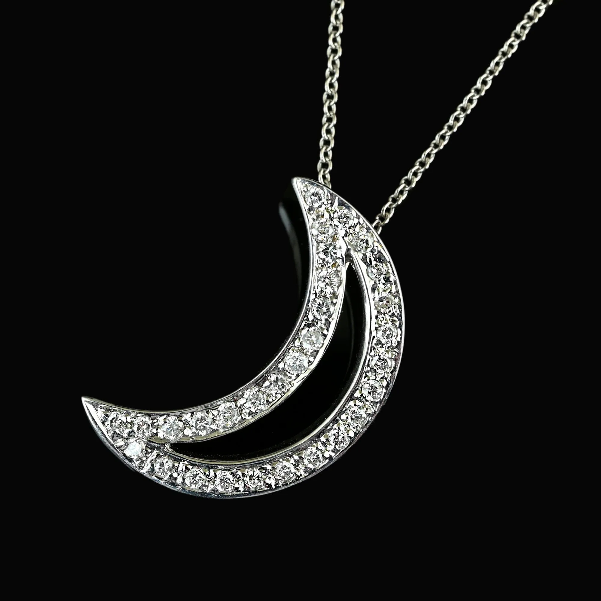14K White Gold Crescent Moon Diamond Necklace