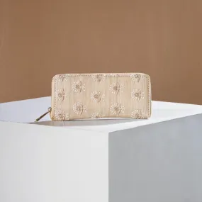 Beige - Chikankari Hand Embroidered Tussar Silk Wallet