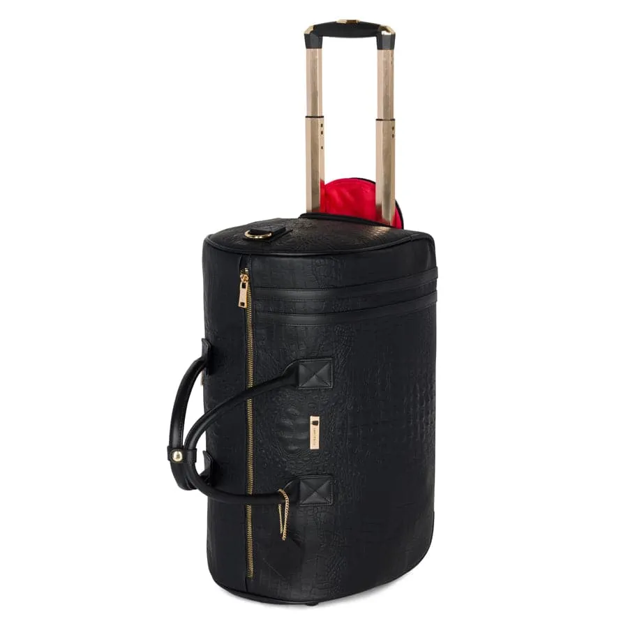 Black Apollo 2 Faux Crocodile Skin Backpack & Rolling Duffle Bag