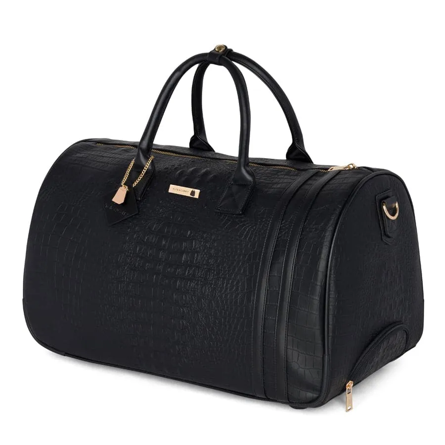 Black Apollo 2 Faux Crocodile Skin Backpack & Rolling Duffle Bag