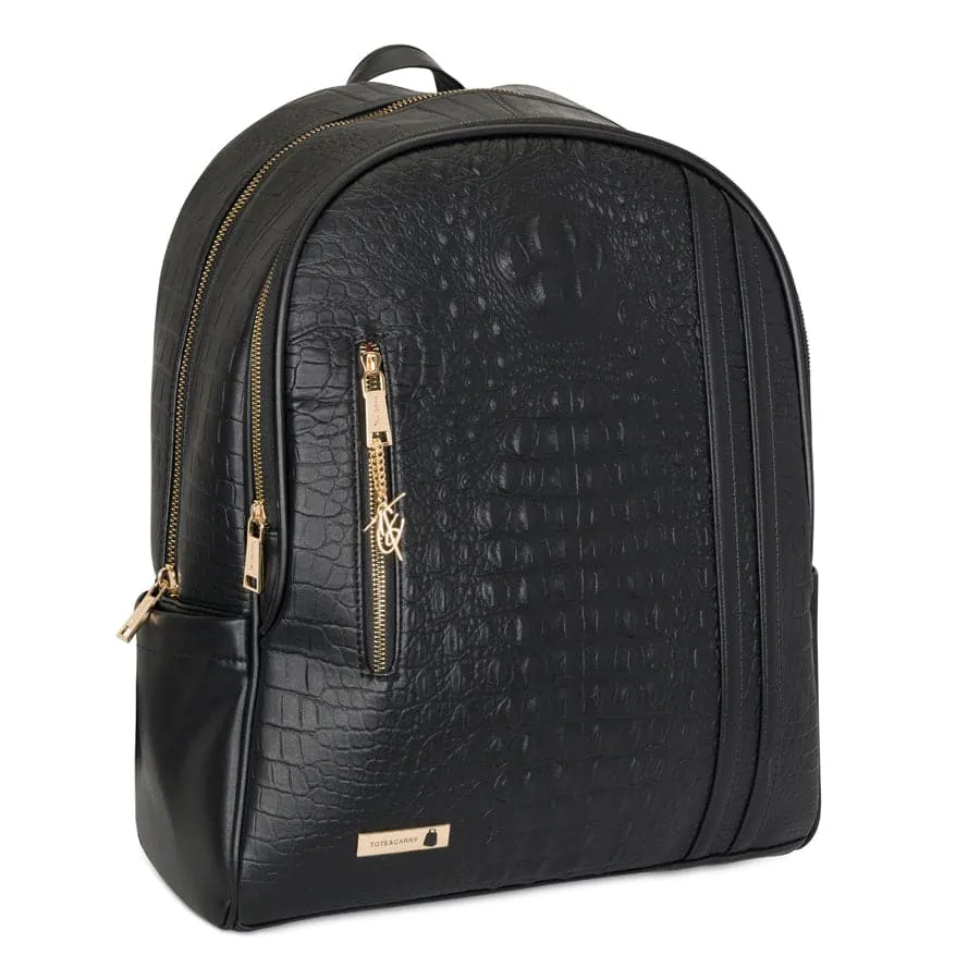 Black Apollo 2 Faux Crocodile Skin Backpack & Rolling Duffle Bag