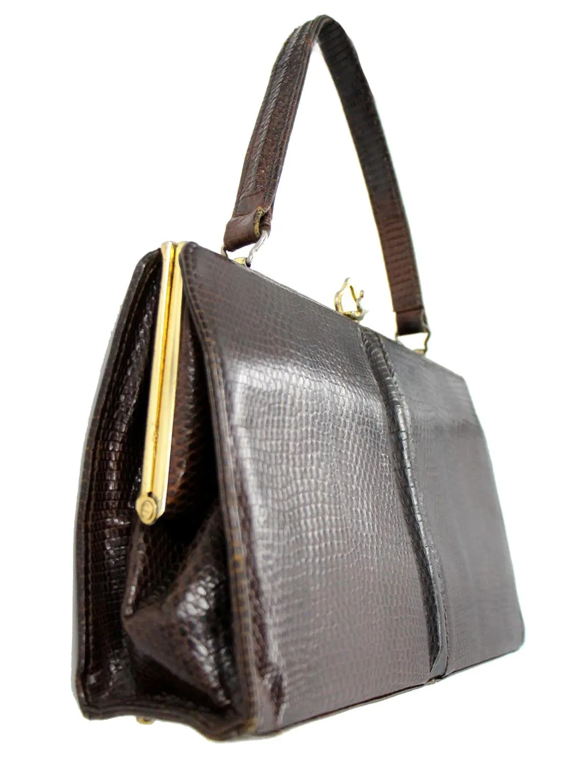 Classic Riviera Brown Lizard Skin Vintage Frame Bag