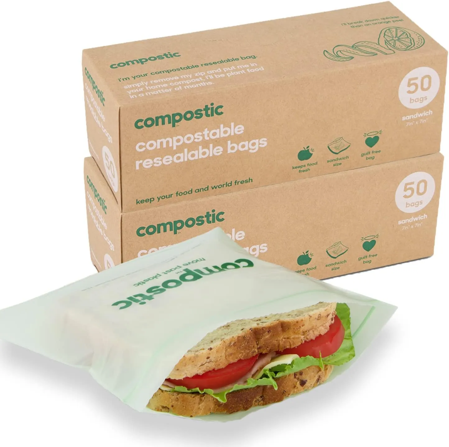 Compostic Resealable Bags - Sandwich - 20 x 12 Pack