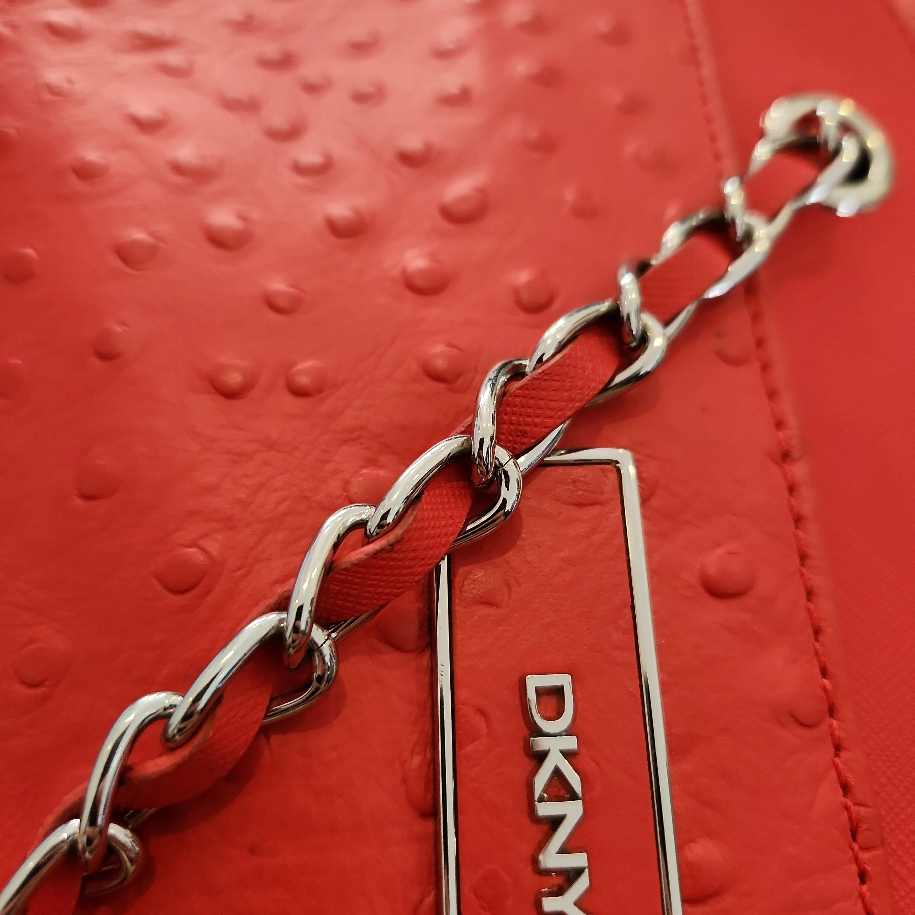 DKNY Red Leather Textured Shoulder Bag | Pre Loved |