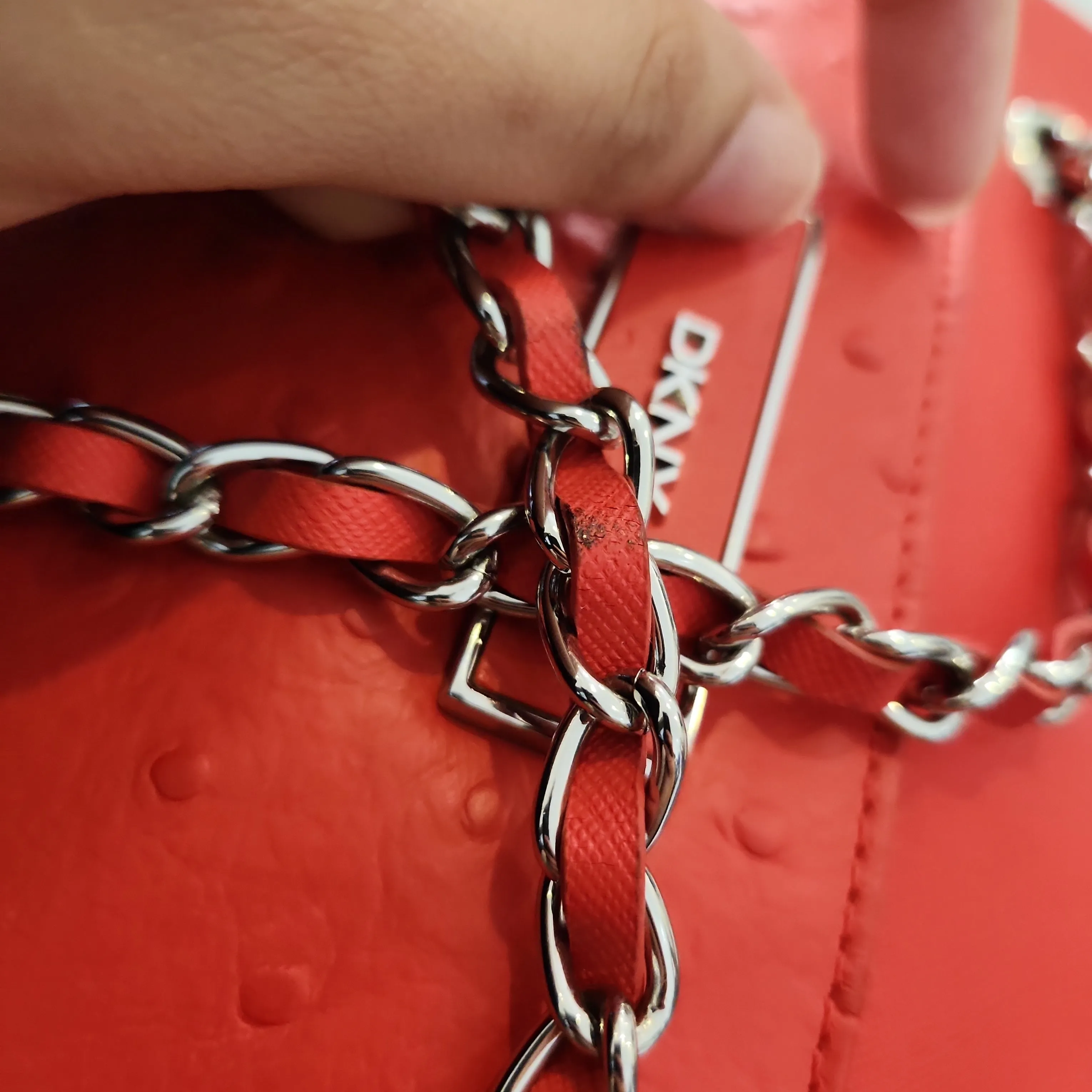 DKNY Red Leather Textured Shoulder Bag | Pre Loved |