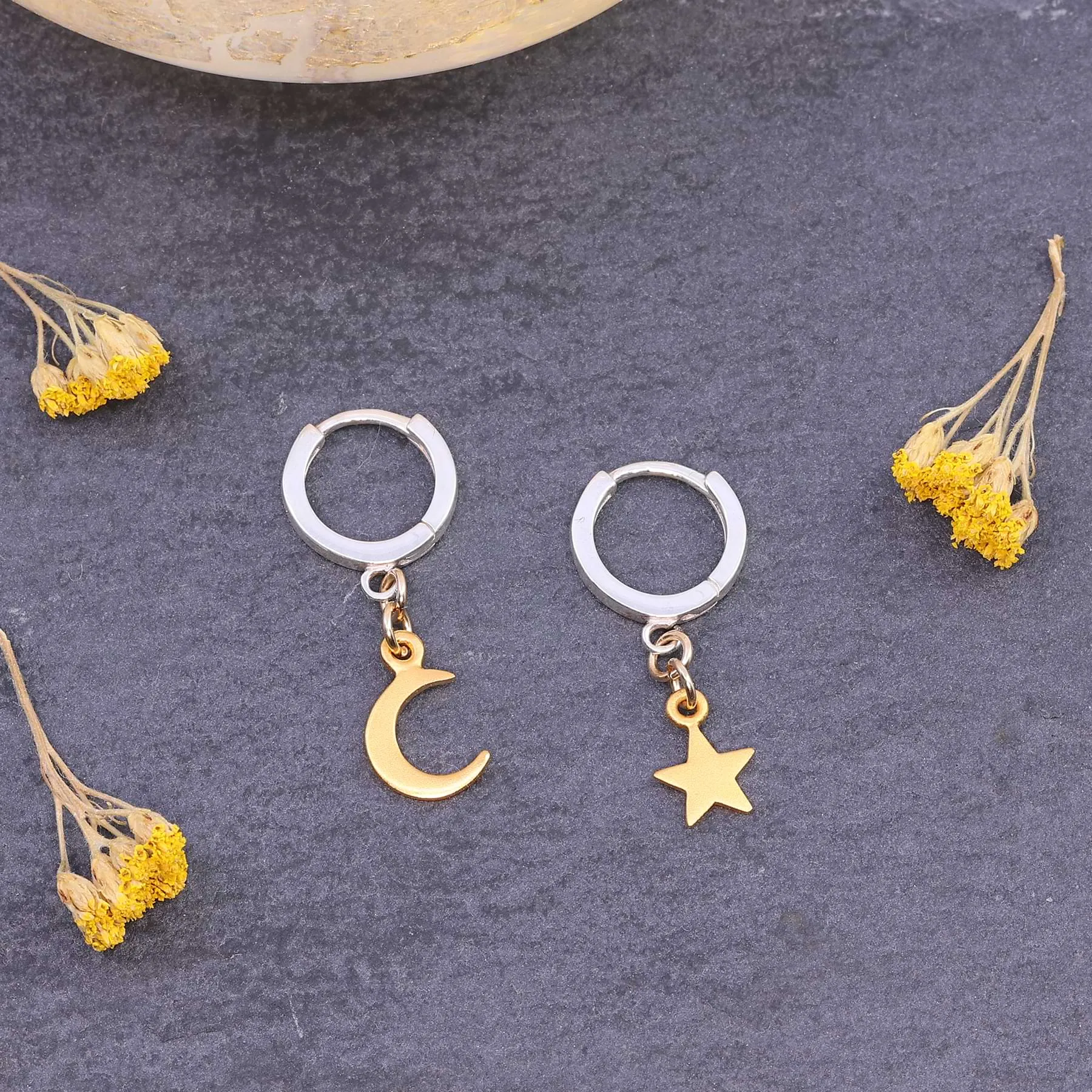 Moonstruck - Celestial Mixed Metal Huggies Hoop Earrings