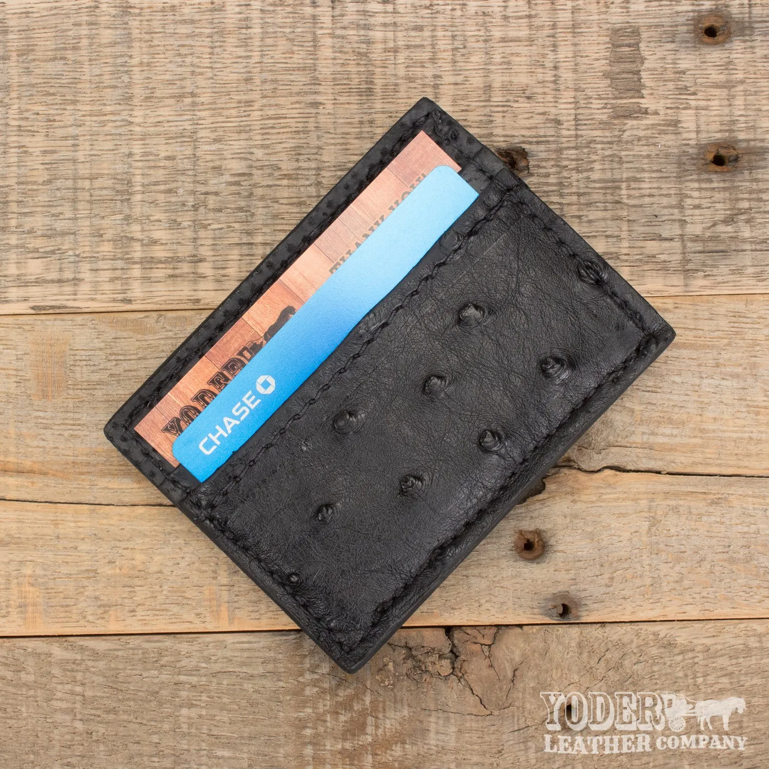 Ostrich Black Clip Wallet