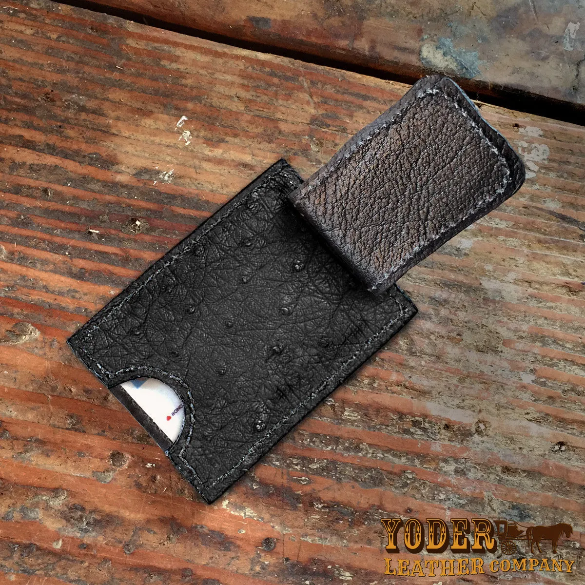Ostrich Black Clip Wallet