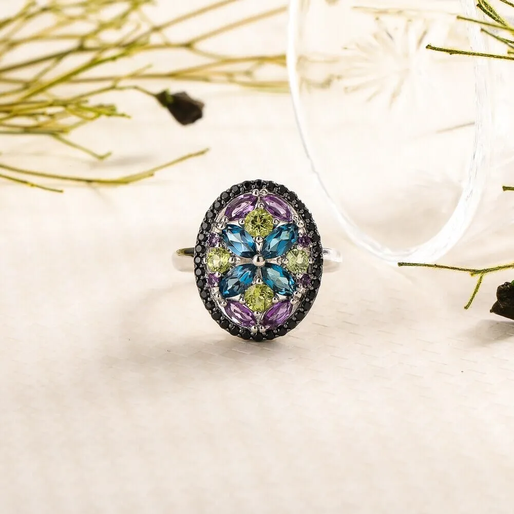 Peridot Blue Topaz Amethyst Gemstone 925 Sterling Silver Ring