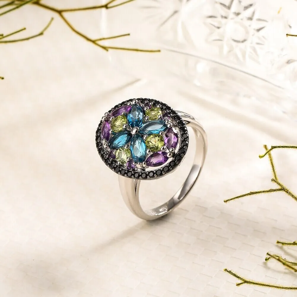 Peridot Blue Topaz Amethyst Gemstone 925 Sterling Silver Ring