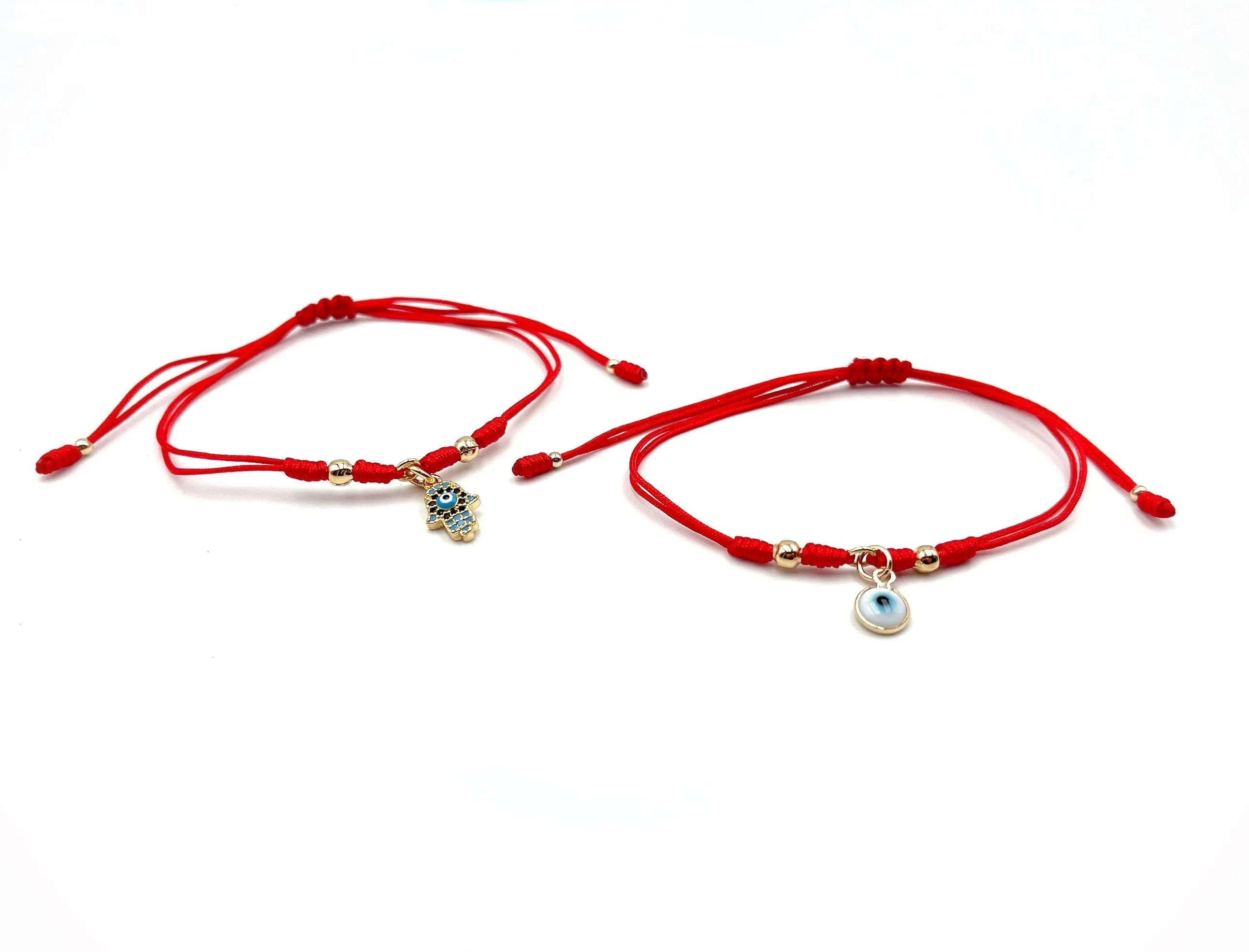 Powerful Red Bracelet Matching Set of 2 Red Strings Evil Eye & Hamsa Pendant