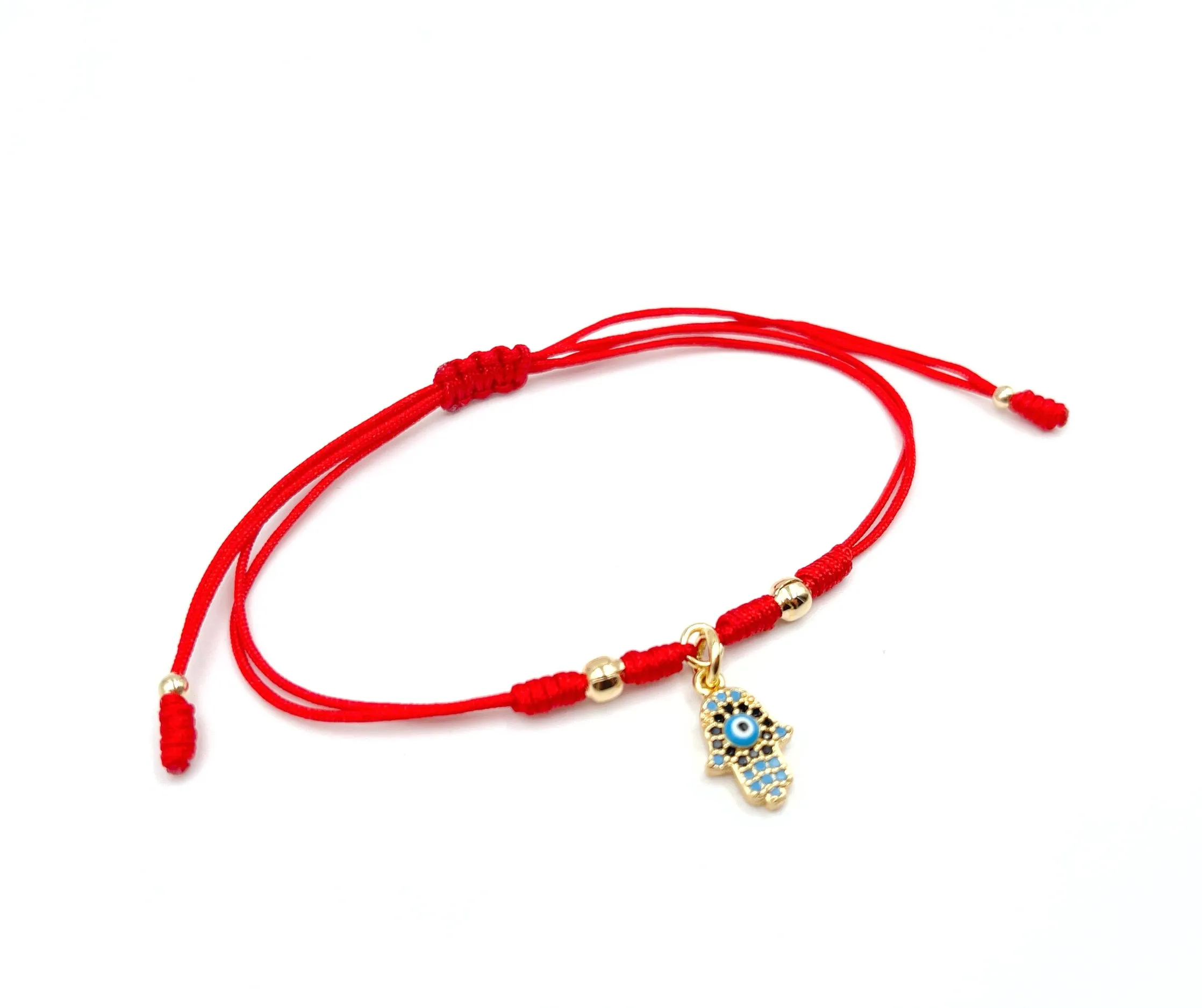 Powerful Red Bracelet Matching Set of 2 Red Strings Evil Eye & Hamsa Pendant