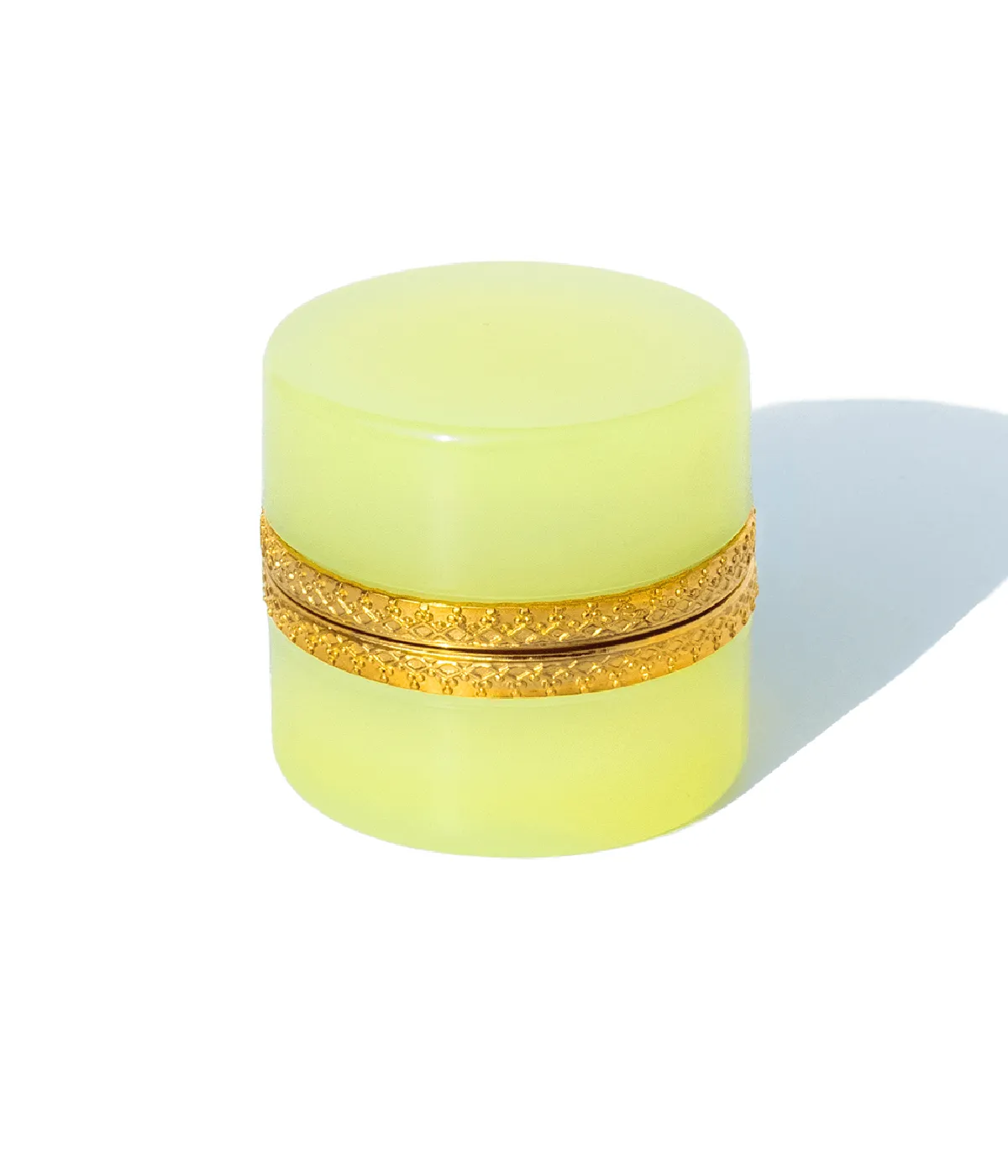 Small Round Light Lime Opaline Glass Box