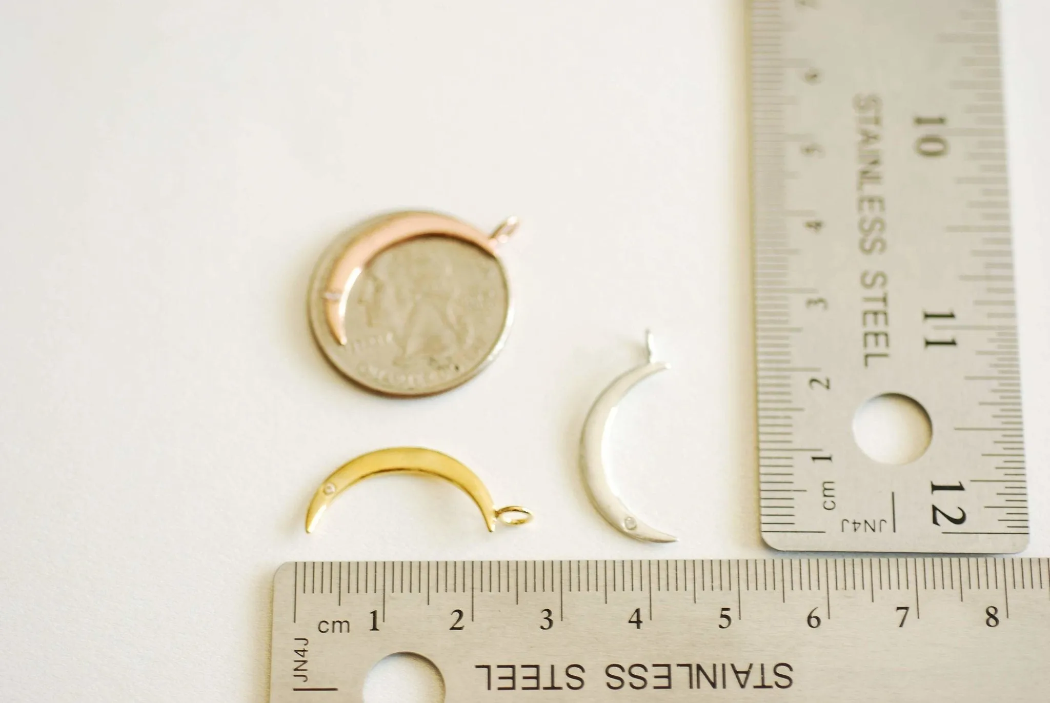 Wholesale Gold Crescent Moon with Cubic Zirconia Stone- 22k Gold Plated 925 Sterling Silver, Gold Moon with CZ Accent, Pave Horn, Attached Bail, 366