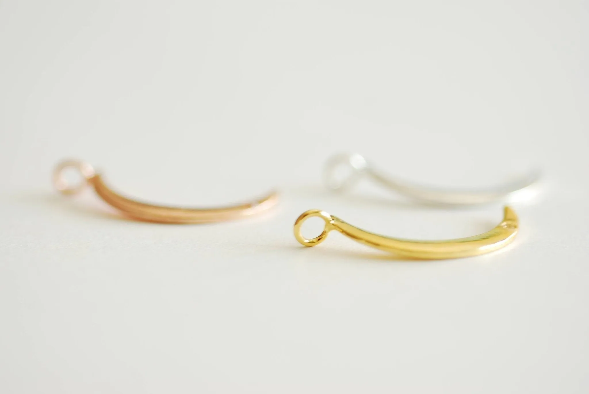 Wholesale Gold Crescent Moon with Cubic Zirconia Stone- 22k Gold Plated 925 Sterling Silver, Gold Moon with CZ Accent, Pave Horn, Attached Bail, 366