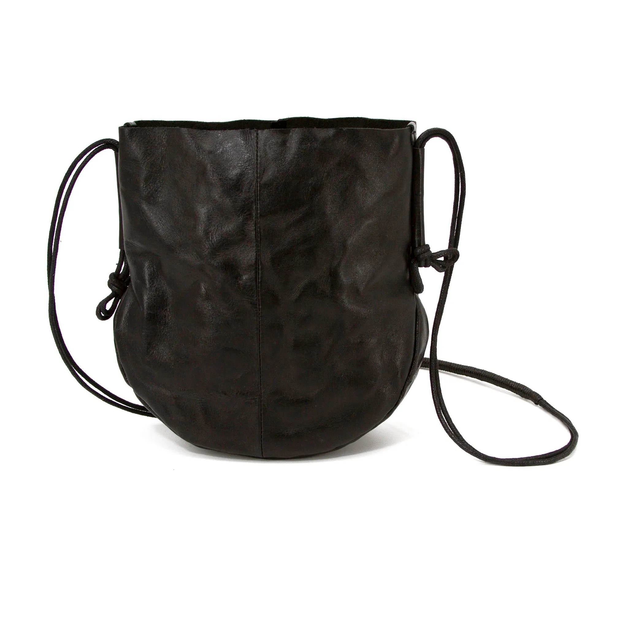 Wrinkled leather round bottom bag